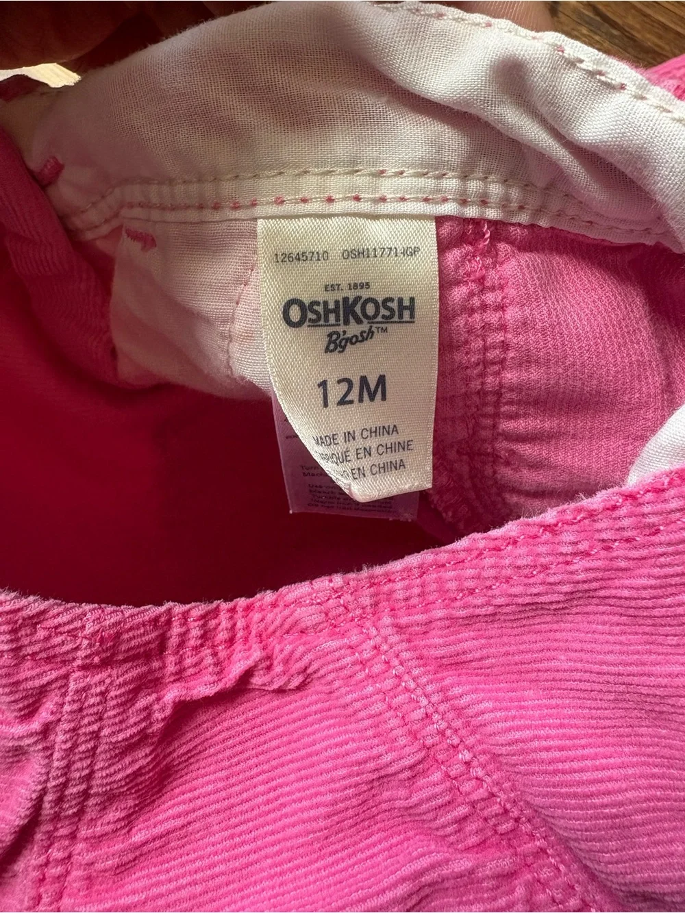 OshKosh B'gosh Bright Pink Corduroy Floral Cuff Overalls